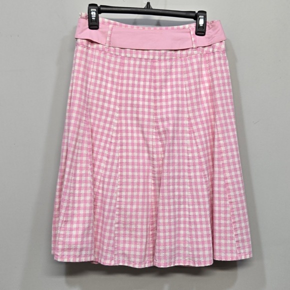 Vintage Y2K Lapis Pink Gingham Skirt Small Belted Gold Metallic Plaid Coquette - Picture 2 of 10